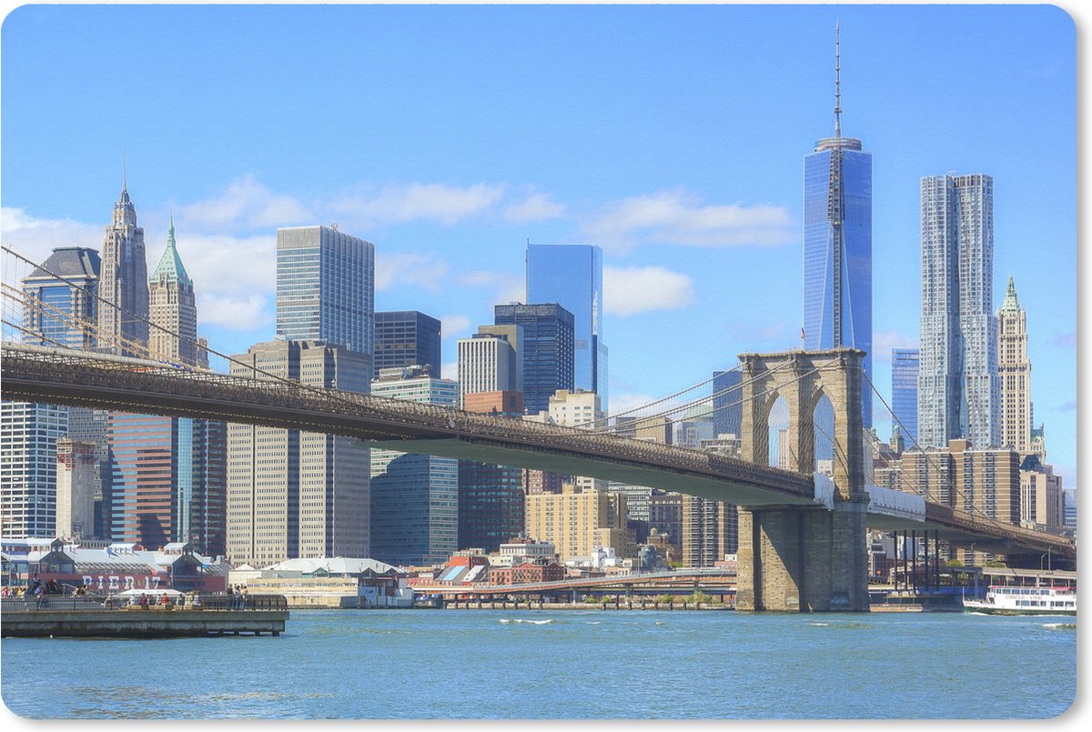 Muismat XXL 120x80 cm - Bureau onderlegger - Bureau mat Brooklyn Bridge in Amerika onder een blauwe hemel - Bureaumat - Gaming mousepad xl - Bureaulegger groot - Computer deskmat