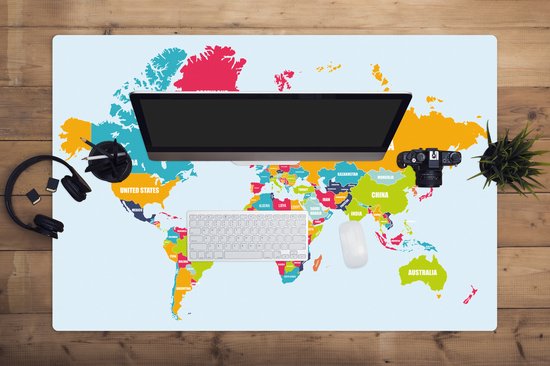 Muismat XXL 120x80 cm - Bureau onderlegger - Bureau mat Wereldkaart - Kleuren - Letters - Kinderen - Jongens - Meisjes - Bureaumat - Gaming mousepad xl - Bureaulegger groot - Computer deskmat