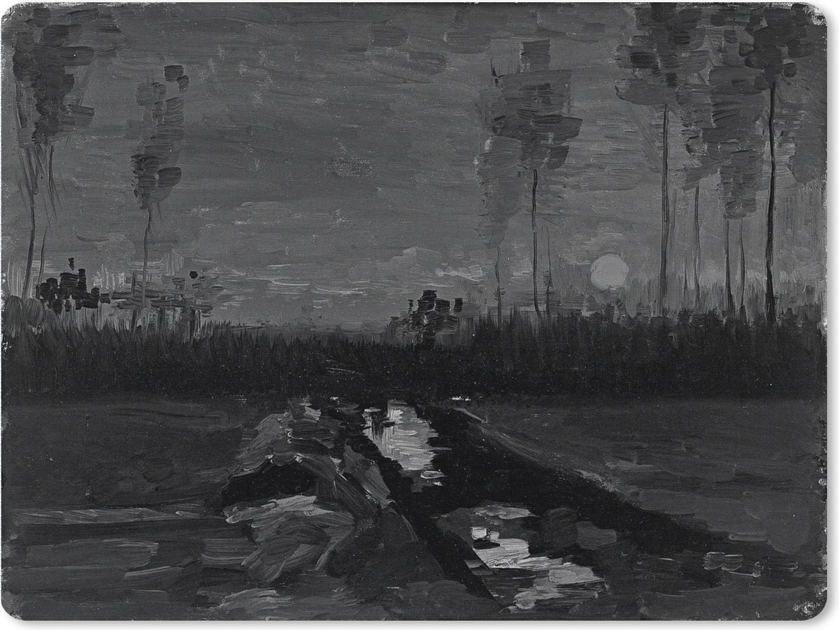 Muismat XXL 80x60 cm - Bureau onderlegger - Bureau mat Landschap in de schemering - Vincent van Gogh - Zwart - Wit - Bureaumat - Gaming mousepad xl - Bureaulegger groot - Computer deskmat