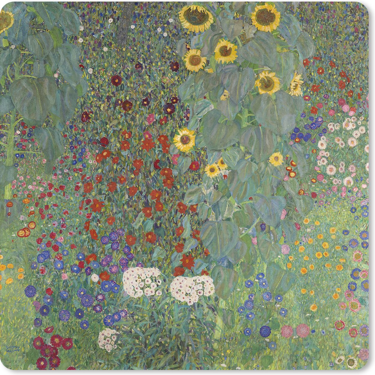 Muismat XXL 40x40 cm - Bureau onderlegger - Bureau mat Country garden with sunflowers - Gustav Klimt - Bureaumat - Gaming mousepad xl - Bureaulegger groot - Computer deskmat