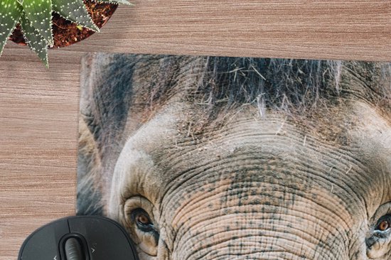 Muismat XXL 40x40 cm - Bureau onderlegger - Bureau mat Olifant - Portret - Dieren - Grijs - Bureaumat - Gaming mousepad xl - Bureaulegger groot - Computer deskmat