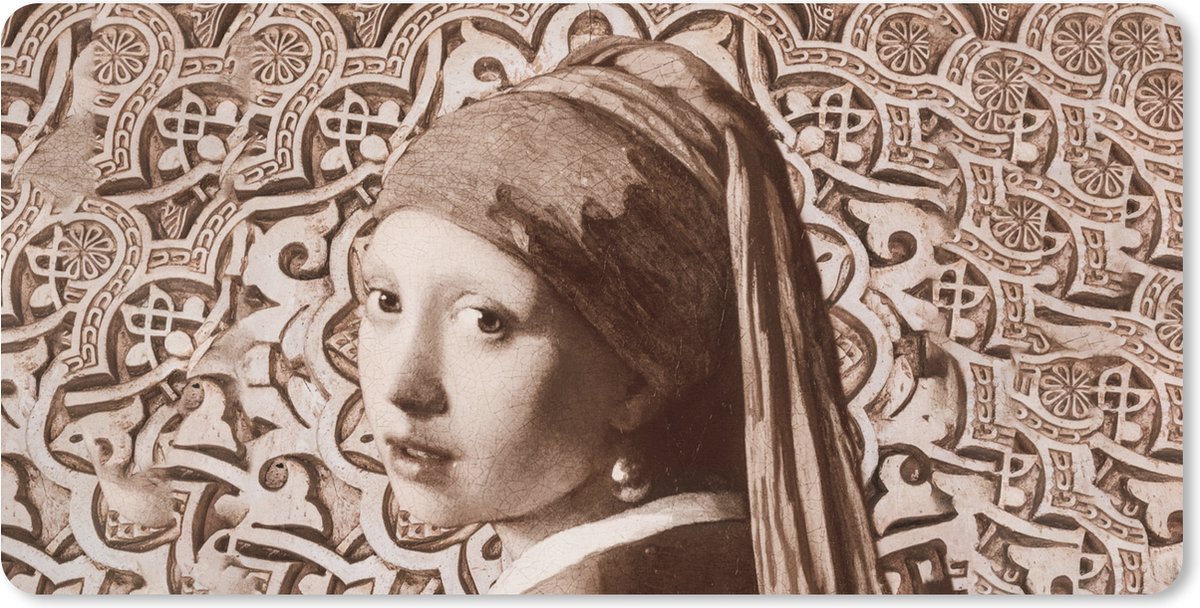 Muismat XXL 80x40 cm - Bureau onderlegger - Bureau mat Meisje met de parel - Patronen - Vermeer - Bureaumat - Gaming mousepad xl - Bureaulegger groot - Computer deskmat