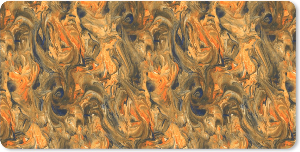 Muismat XXL 80x40 cm - Bureau onderlegger - Bureau mat Verf - Bruin - Oranje - Marmer print - Design - Bureaumat - Gaming mousepad xl - Bureaulegger groot - Computer deskmat