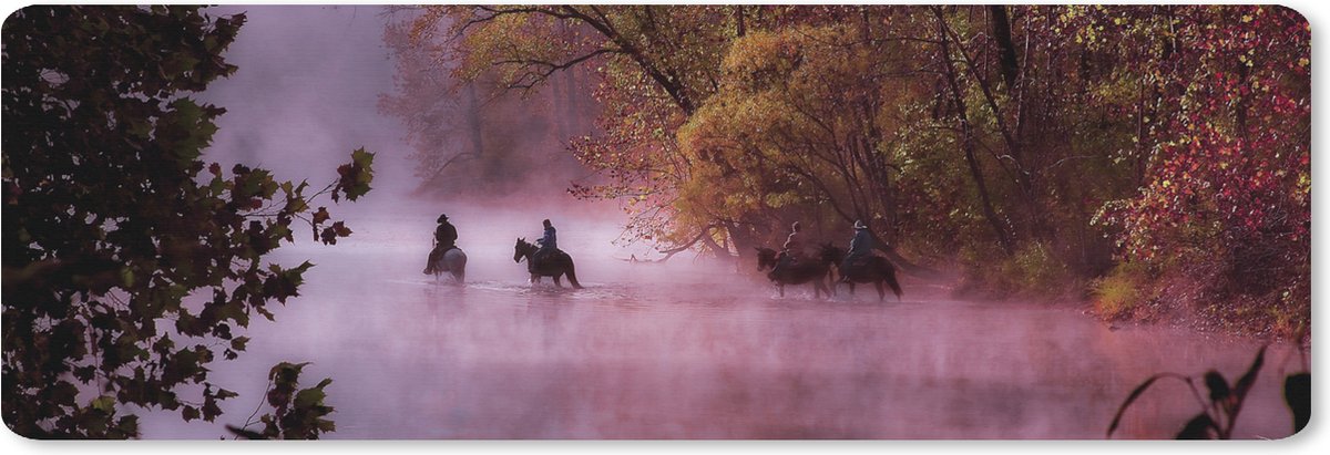 Muismat XXL 90x30 cm - Bureau onderlegger - Bureau mat Paarden - Mist - Bos - Bureaumat - Gaming mousepad xl - Bureaulegger groot - Computer deskmat