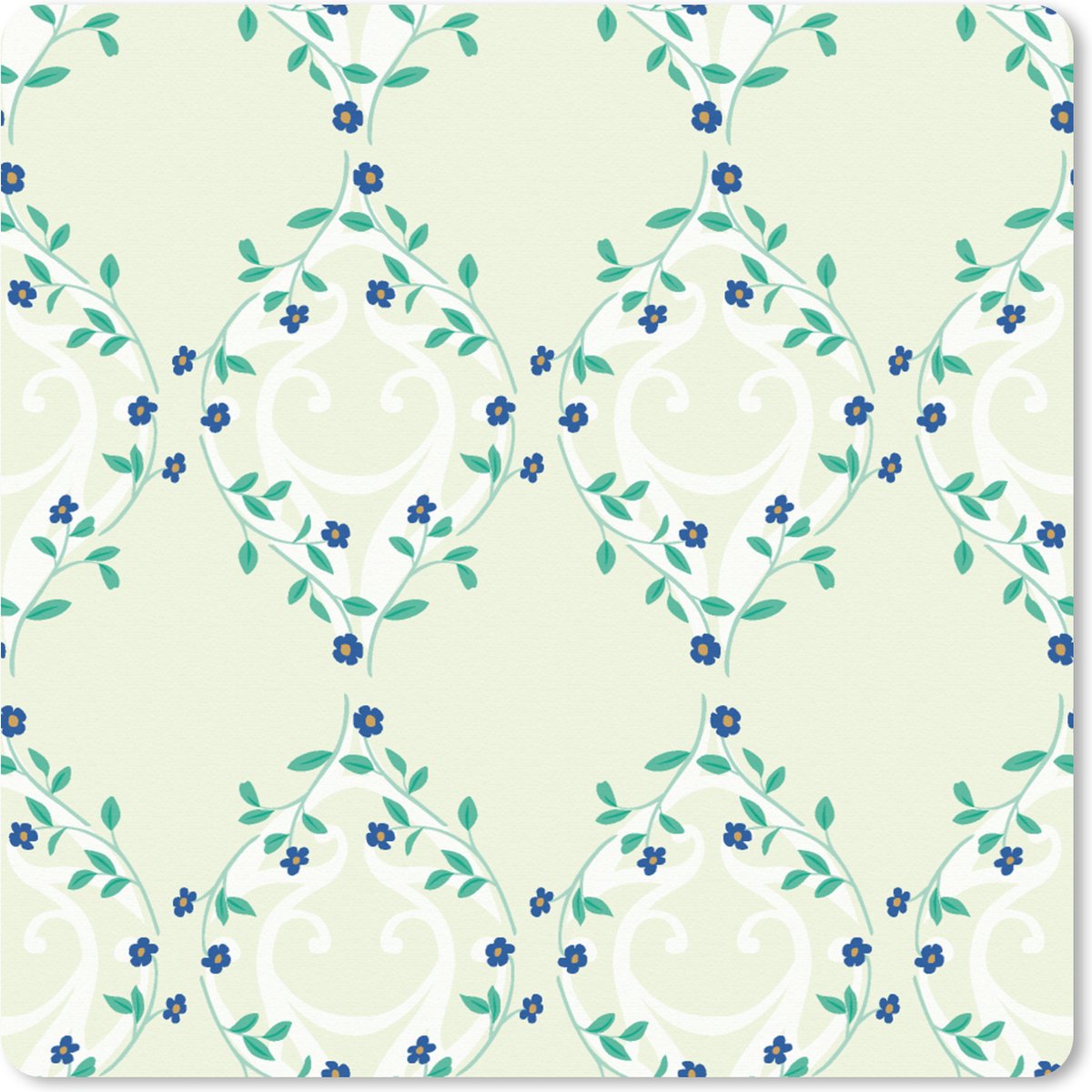 Muismat XXL - Bureau onderlegger - Bureau mat - Groen - Blauw - Bloem - Design - 40x40 cm - XXL muismat