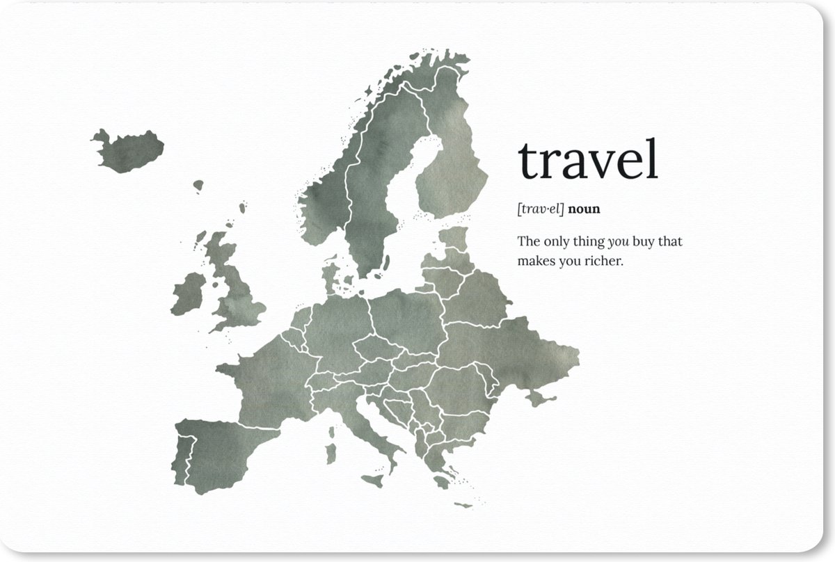 Muismat XXL - Bureau onderlegger - Bureau mat - Europa Kaart - Quotes - Aquarelverf - 90x60 cm - XXL muismat
