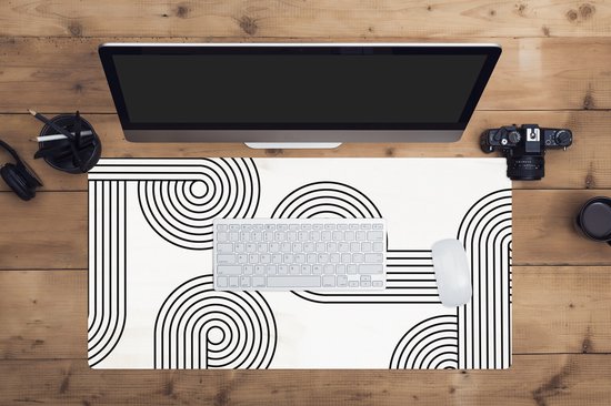 Tapis de souris XXL - Sous-main - Tapis de bureau - Abstrait - Figurines - Zwart - Wit - 80x40 cm - Tapis de souris XXL