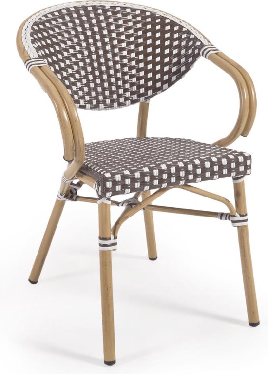 Kave Home - Chaise de bistrot d' outdoor Marilyn avec accoudoirs en aluminium et rotin synthétique marron et blanc