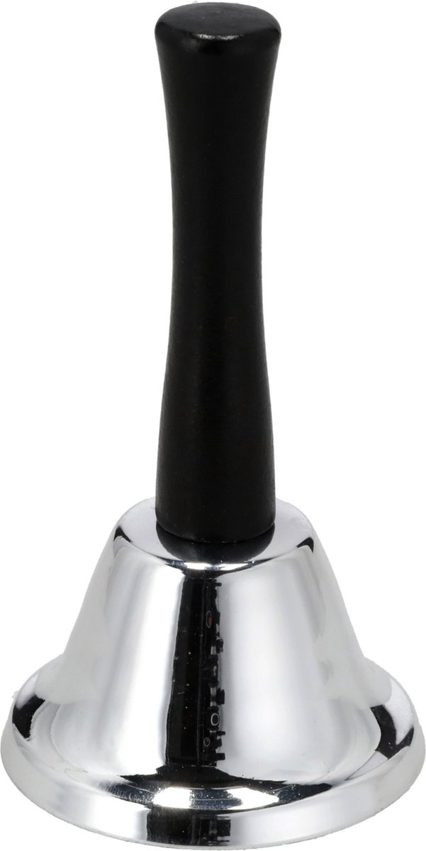 Cepewa Handbel - zilver - 12 cm - metaal/hout - tafelbel - kerstbel - kerstman bel