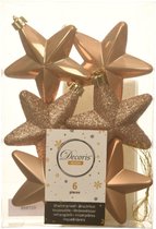6x pièces décorations de Noël étoiles en plastique boules de Noël marron caramel 7 cm
