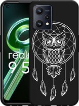Realme 9 5G Hoesje Zwart Dream Owl Mandala White - Designed by Cazy