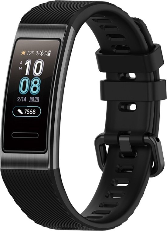 Zwart siliconen horlogebandje om een smartwatch met digitaal scherm.