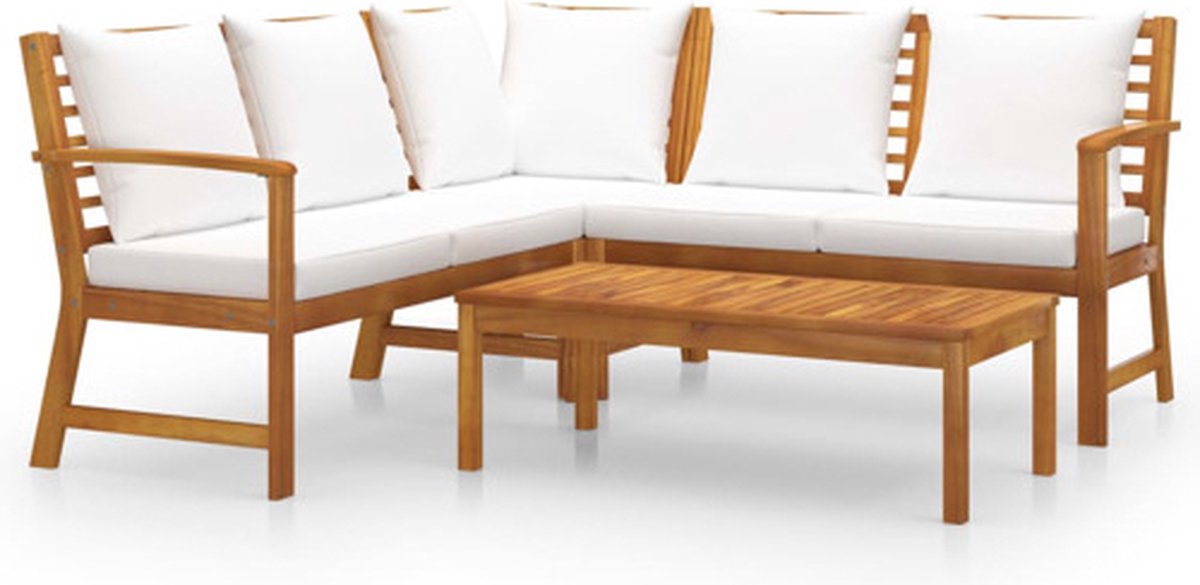 vidaXL 4-delige Loungeset met kussens massief acaciahout crème