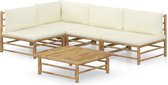 vidaXL - 5-delige - Loungeset - met - crèmewitte - kussens - bamboe