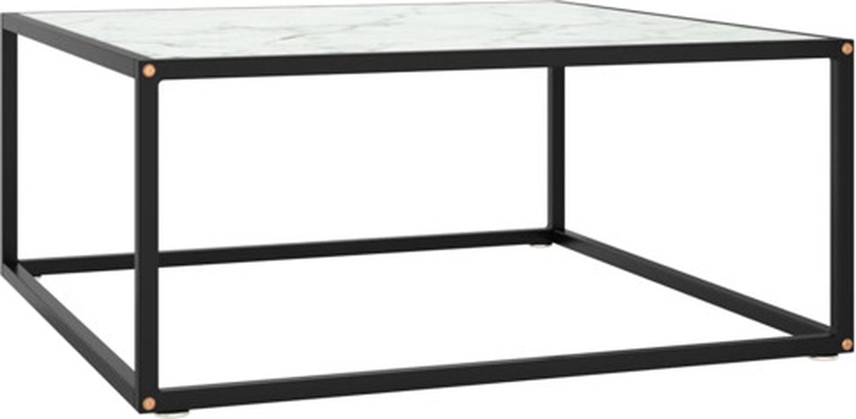 vidaXL Salontafel - met - wit - marmerglas - 80x80x35 - cm - zwart