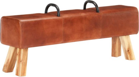 vidaXL Banc Turnbok - Bois d'acacia - Meubles Vintage en peau de chèvre véritable - Banc en cuir - Bench de gymnastique - Canapé marron - Table basse - Décoration de salon - Canapé cool - Canapé Design - Canapé de Boxe - Canapé rétro