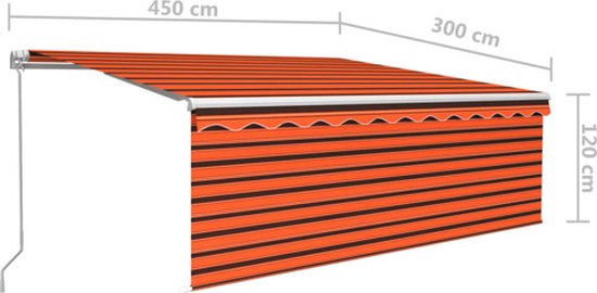 vidaXL Store enrouleur à extension manuelle LED 4,5x3m Orange Marron