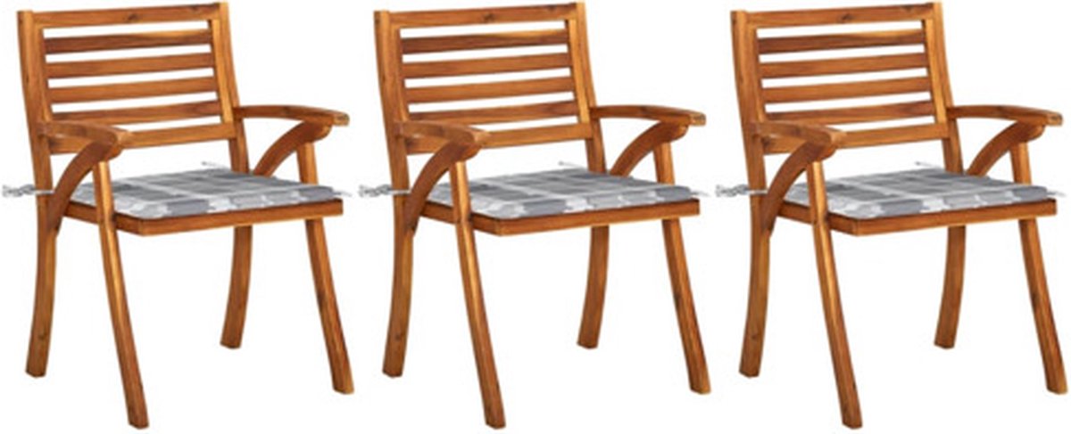 vidaXL - Tuinstoelen - 3 - st - met - kussens - massief - acaciahout