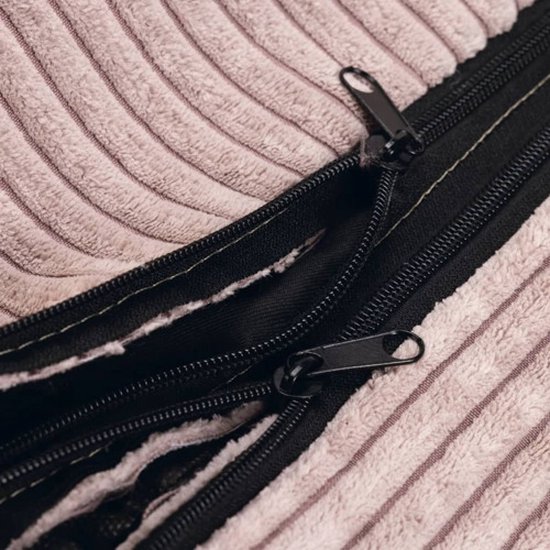 Roze corduroy hondenmand met ritsen.