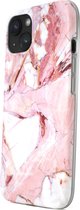 R2B® Marmer hoesje geschikt voor iPhone 13 - Model De Bilt - Inclusief screenprotector - Roze/Wit/Oranje