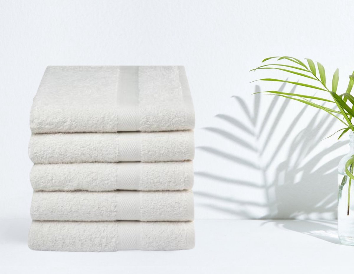 Droomtextiel Luxe Handdoeken - 50x100 cm - Set van 5- Hotelkwaliteit 450 g/m2 - Pure Katoen - Heerlijk Zacht - Ivoor