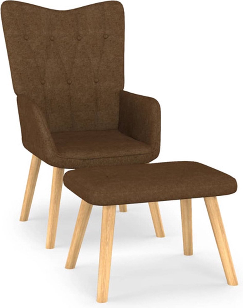 vidaXL Relaxstoel - met - voetenbank - stof - bruin