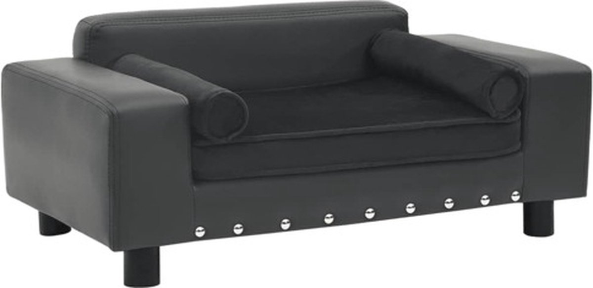 Bol.com vidaXL - Hondenbank - 81x43x31 - cm - pluche - en - kunstleer - donkergrijs aanbieding