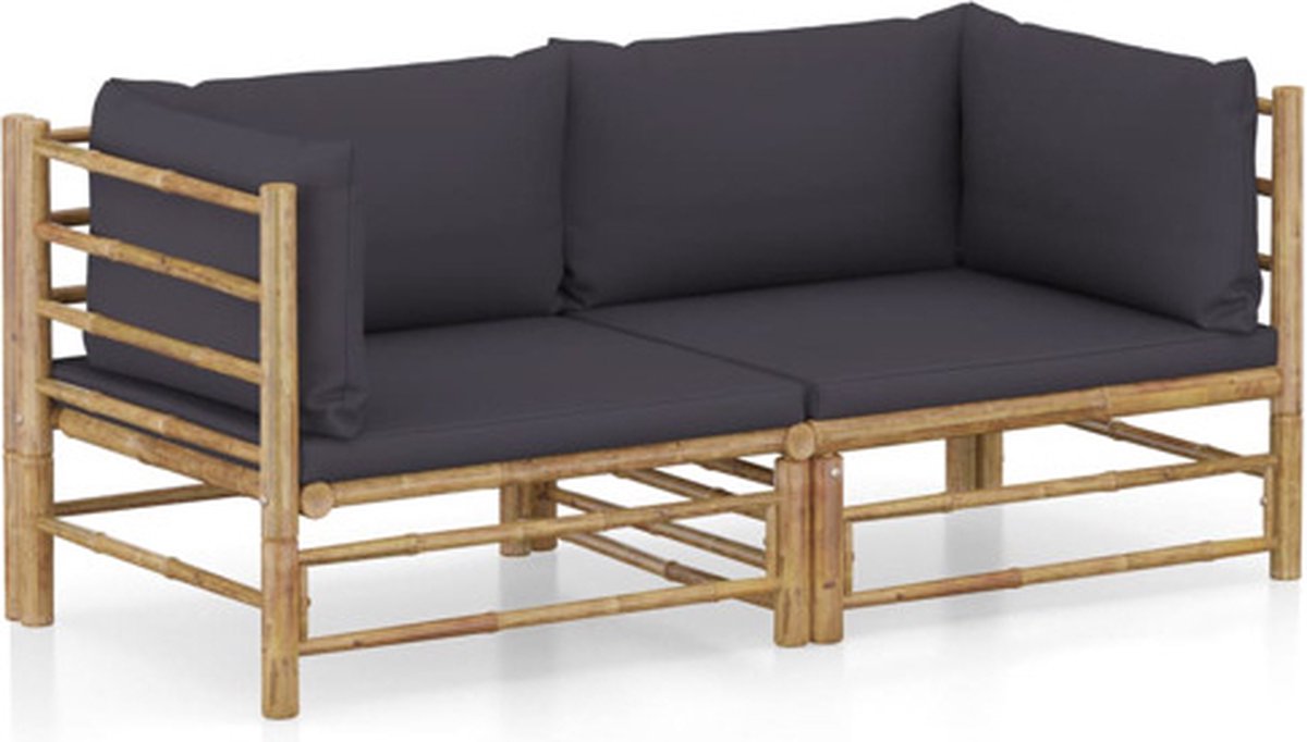 Bol.com vidaXL - 2-delige - Loungeset - met - kussens - bamboe - donkergrijs aanbieding