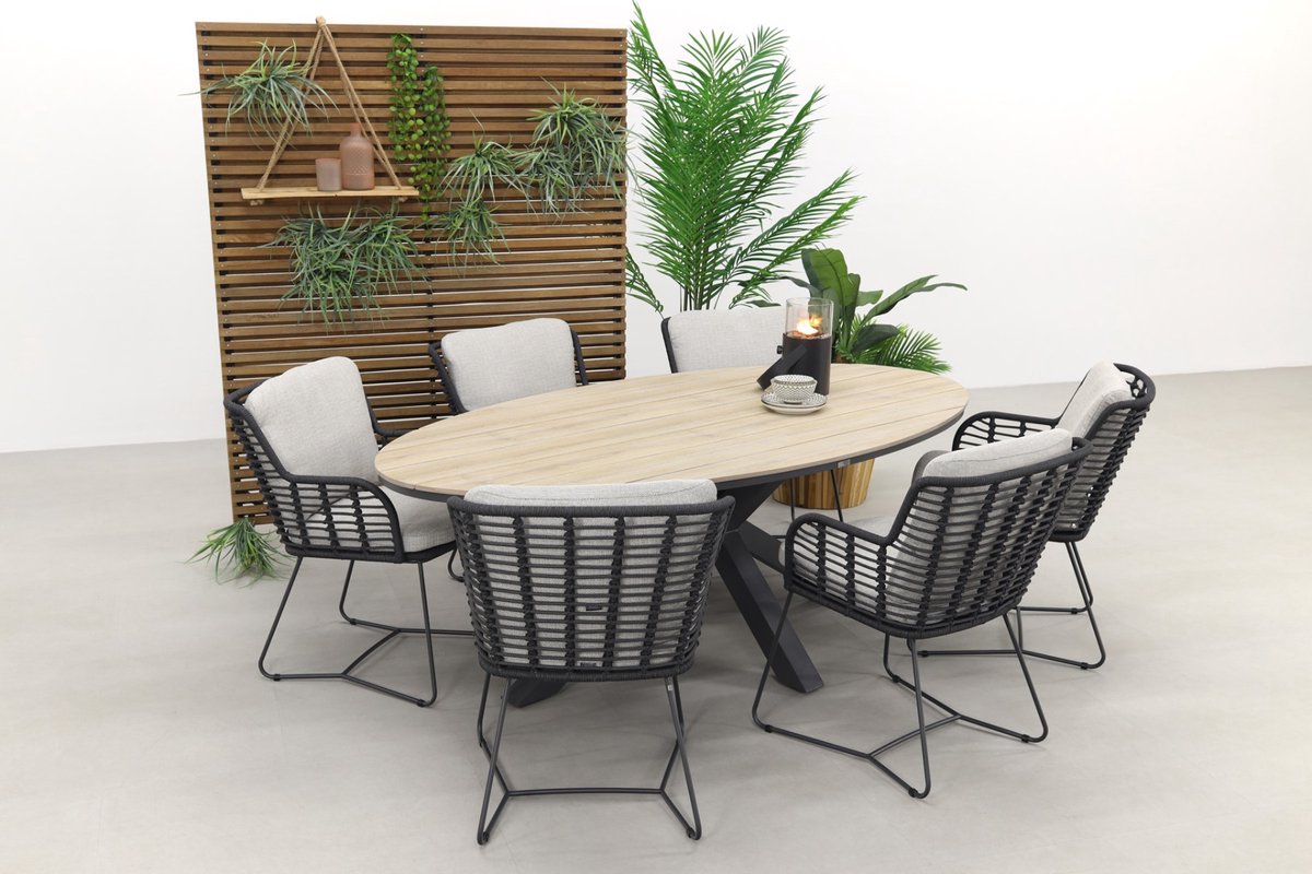 4 Seasons Fabrice Antraciet/gi Edison 220x115 Cm. - Ovale Tafel