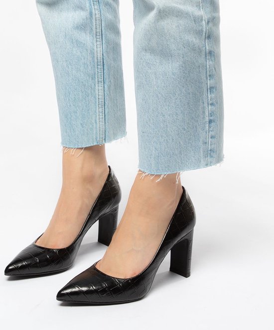 Sacha - Dames - Zwarte leren croco pumps - Maat 40 | bol.com
