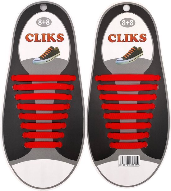 CLIKS elastische veters Rood - siliconen veters - kids - volwassenen