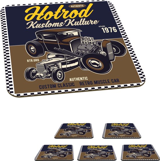 Sous-verres pour les lunettes - Mancave - voitures - Vintage - Marron - Blauw - 10x10 cm - 6 pièces