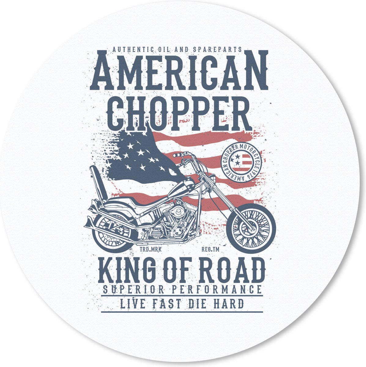Muismat rond 30x30 cm - Mousepad Mancave - Motor - Vlag - Amerika - Retro - Ronde muismatten