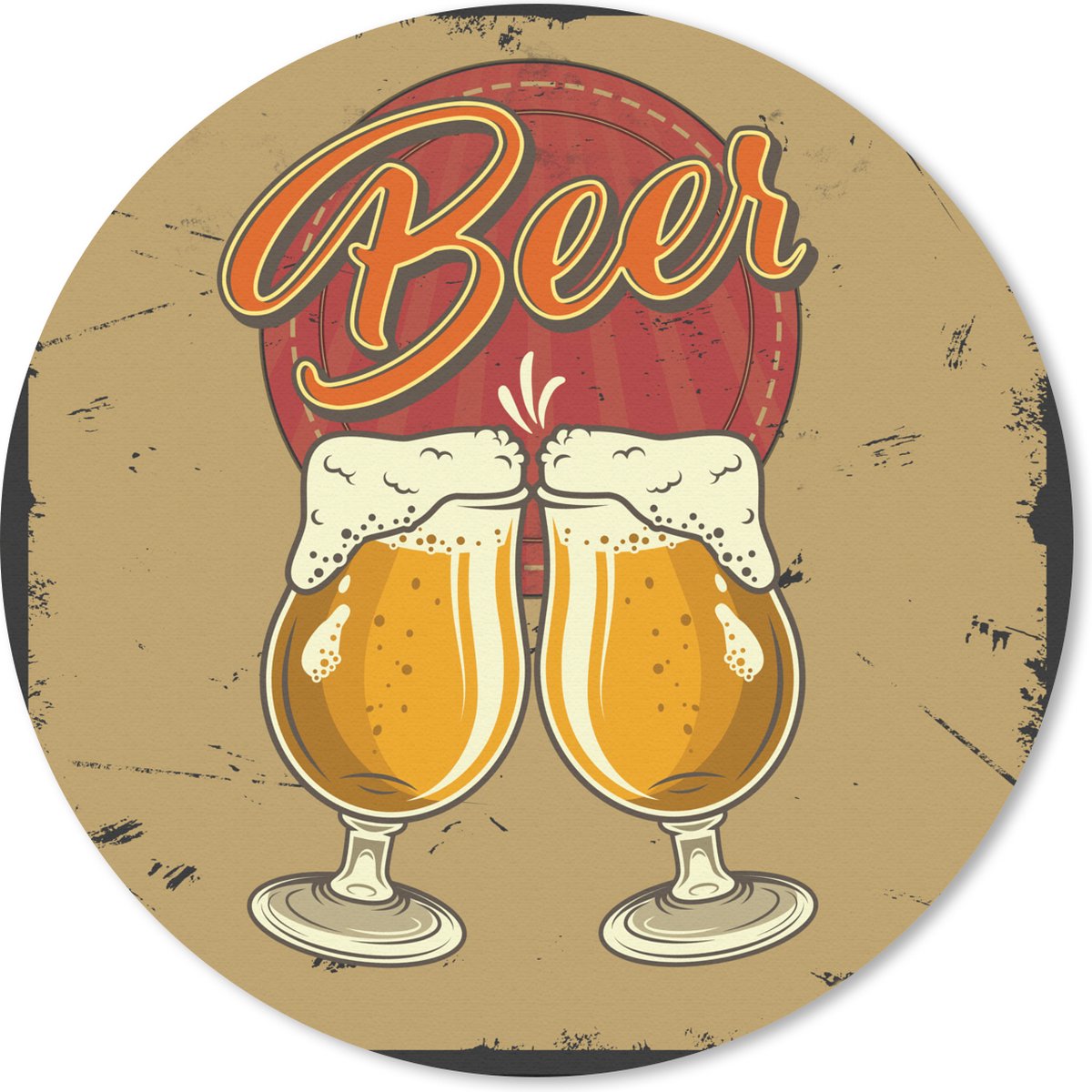 Muismat rond 40x40 cm - Mousepad Mancave - Bier - Glas - Retro - Ronde muismatten