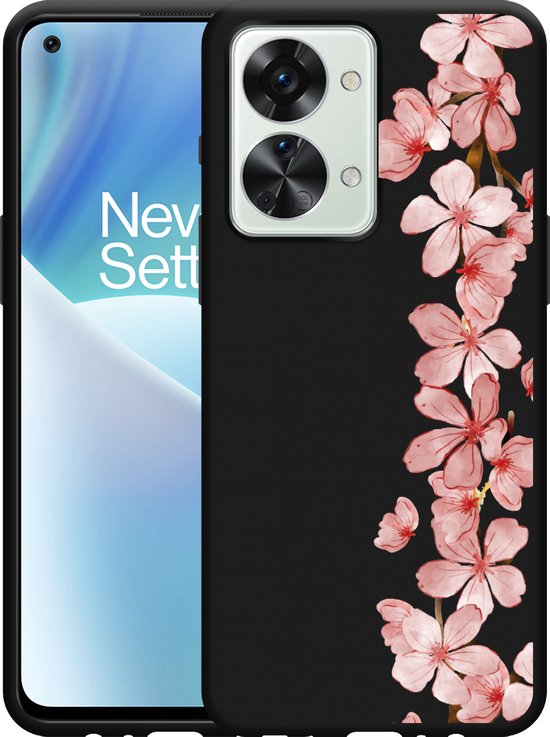 OnePlus Nord 2T Hoesje Zwart Flower Branch - Designed by Cazy