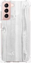 Telefoonhoesje Geschikt voor Samsung Galaxy S21 FE Smartphone hoesje met transparante rand Wit Hout