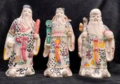 Boeddha set van 3 Fu Lu Shou FengShui geluk rijkdom en Longleven 19cm ivoorkleurige