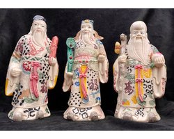 Boeddha set van 3 Fu Lu Shou FengShui geluk rijkdom en Longleven 19cm ivoorkleurige