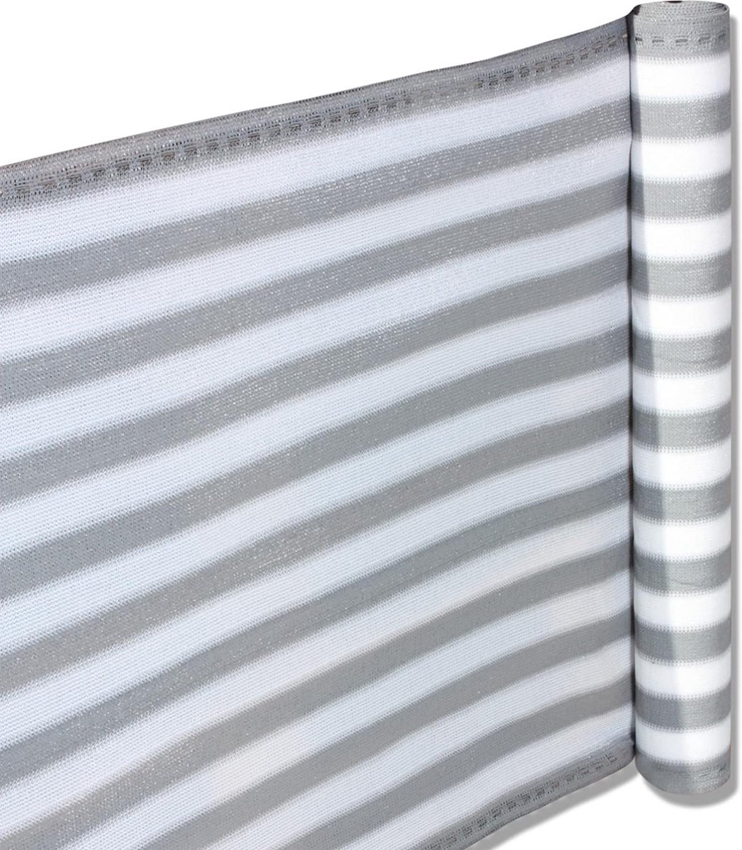 CGPN - Balkonzichtbescherming ViewCover 90x500 cm grijs-wit gestreept - incl. bevestigingsriem | UV-bescherming | voorruit | licht transparant | weerbestendig