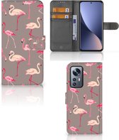 Hoesje met naam Xiaomi 12 Pro Wallet Book Case Flamingo