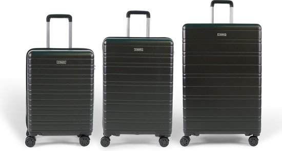 ©TROLLEYZ – Amsterdam No.9 – Kofferset 3 delig – 55cm+69cm+78cm met TSA slot – Dubbele wielen – 360° spinners – 100% ABS – Reiskoffers in Night Black