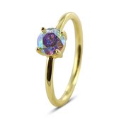 Silventi 9SIL-22544 Zilveren Ring - Dames - Zirkonia - 6 mm - Parelmoer Kleur - Maat 54 - 1,76 mm - Zilver - Gold Plated (Verguld/Goud op Zilver)