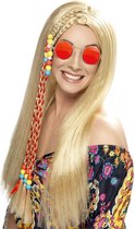 Dames Flower Power Hippie Sixties verkleed set blonde pruik en ronde oranje bril