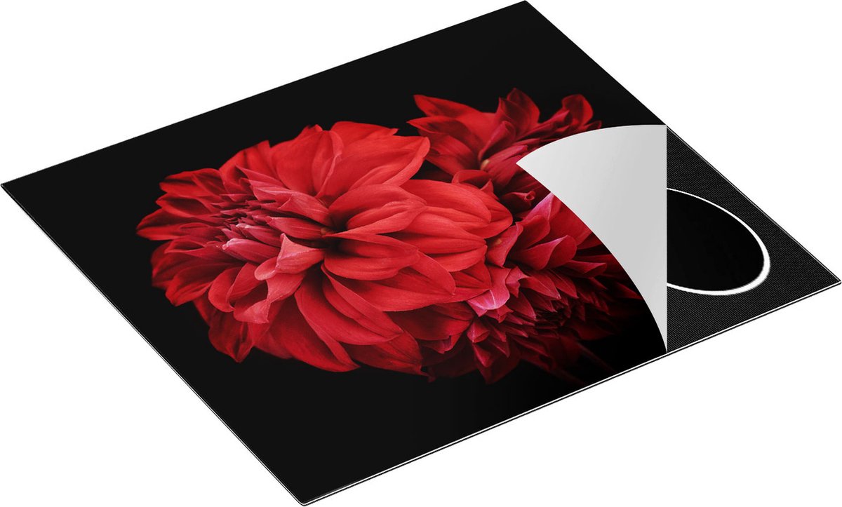Chefcare Inductie Beschermer Rode Dahlia Bloemen - 59x52 cm - Afdekplaat Inductie - Kookplaat Beschermer - Inductie Mat