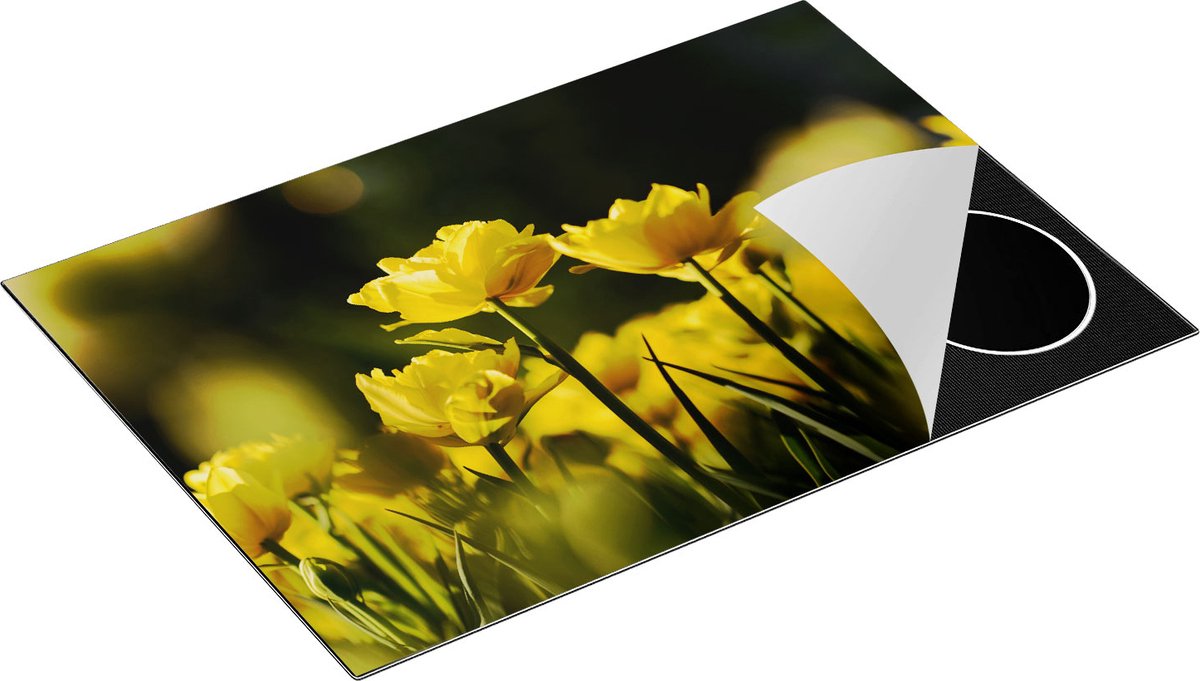 Chefcare Inductie Beschermer Gele Tulpen - Bloemen - 75x55 cm - Afdekplaat Inductie - Kookplaat Beschermer - Inductie Mat