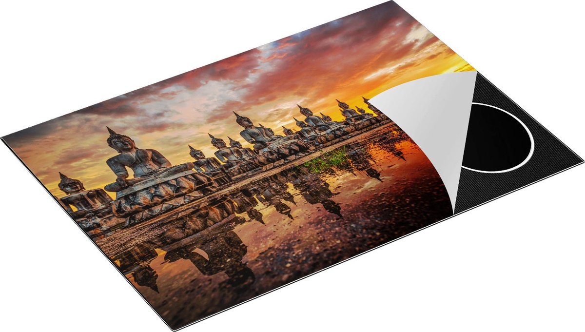 Chefcare Inductie Beschermer Boeddha Beelden tijdens Zonsondergang - 75x52 cm - Afdekplaat Inductie - Kookplaat Beschermer - Inductie Mat