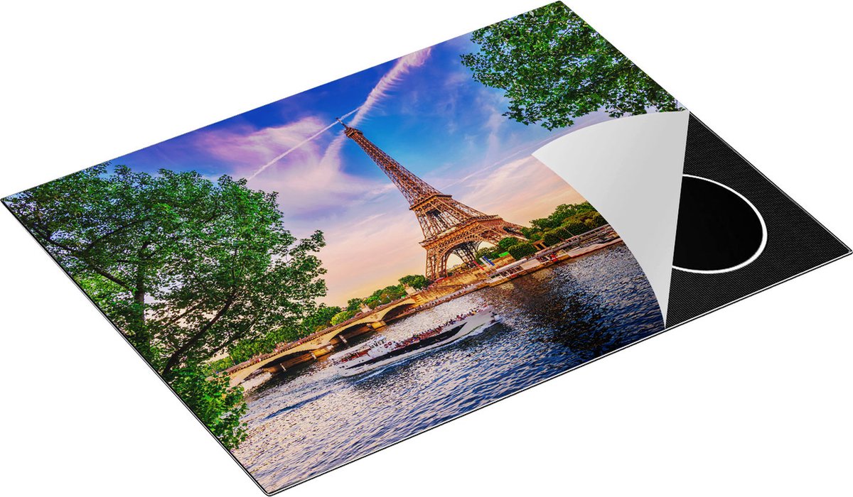 Chefcare Inductie Beschermer Eiffeltoren in Parijs aan het Water - Kleur - 70x50 cm - Afdekplaat Inductie - Kookplaat Beschermer - Inductie Mat