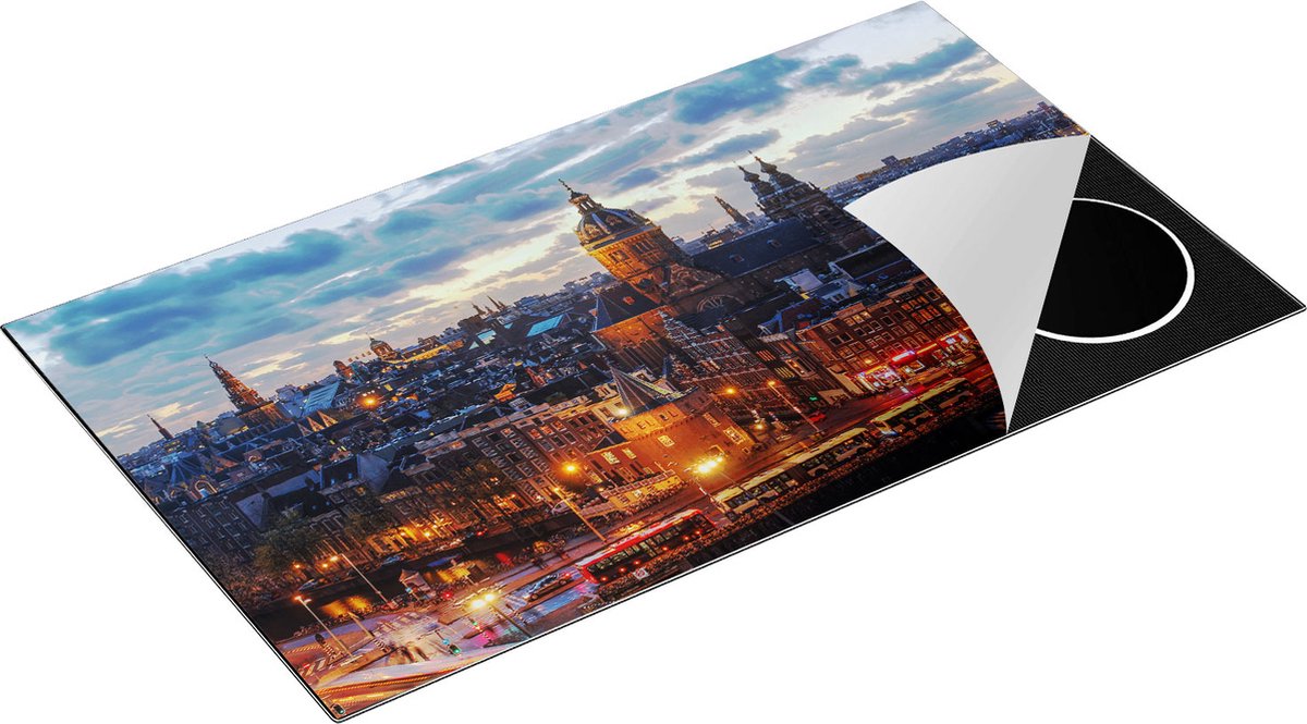 Chefcare Inductie Beschermer Amsterdam Centrum Luchtfoto Zonsondergang - 90x52 cm - Afdekplaat Inductie - Kookplaat Beschermer - Inductie Mat