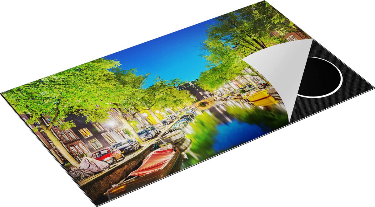 Chefcare Inductie Beschermer Amsterdamse Gracht in de Nacht - 90x52 cm - Afdekplaat Inductie - Kookplaat Beschermer - Inductie Mat