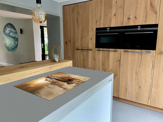 Chefcare Inductie Beschermer Wilde Paarden in het Zand - 78x52 cm - Afdekplaat Inductie - Kookplaat Beschermer - Inductie Mat